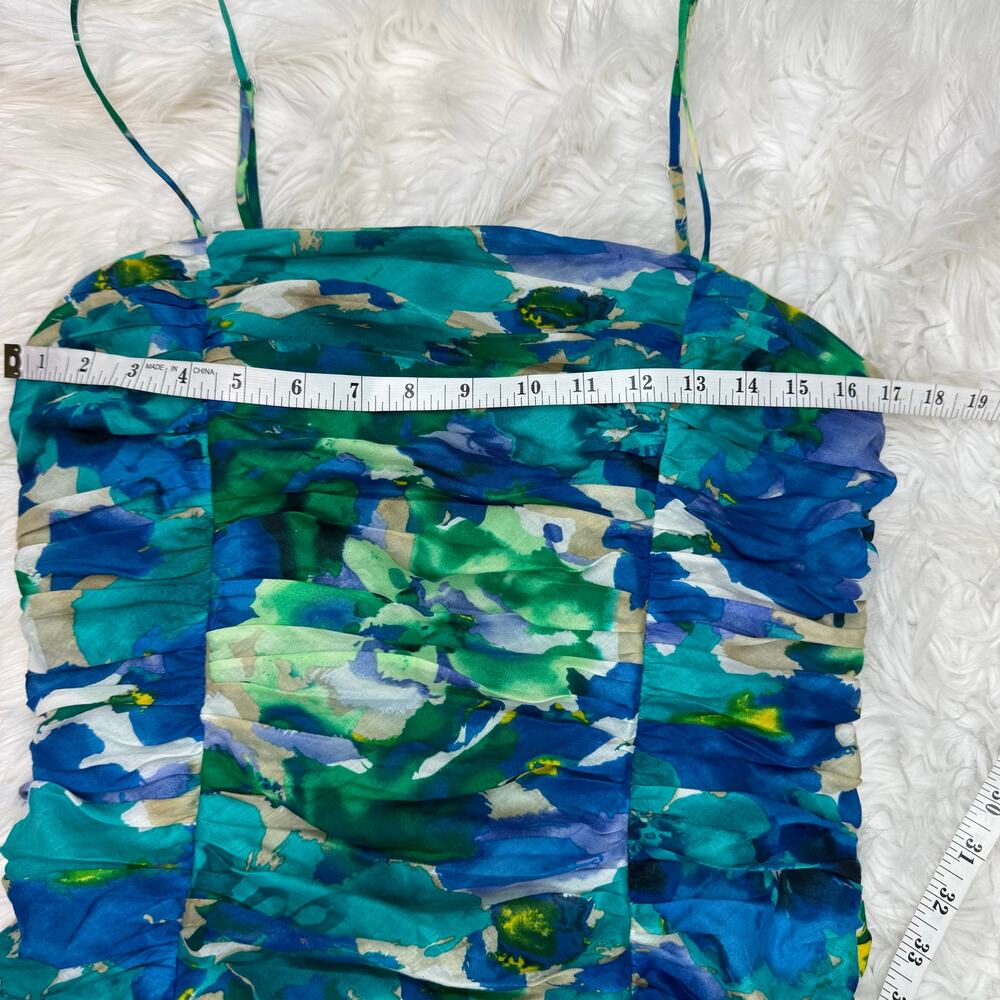 Calvin Klein Women's Spaghetti Strap Ruched‎ Cocktail Dress Size 12 Blue Floral - Picture 12 of 16